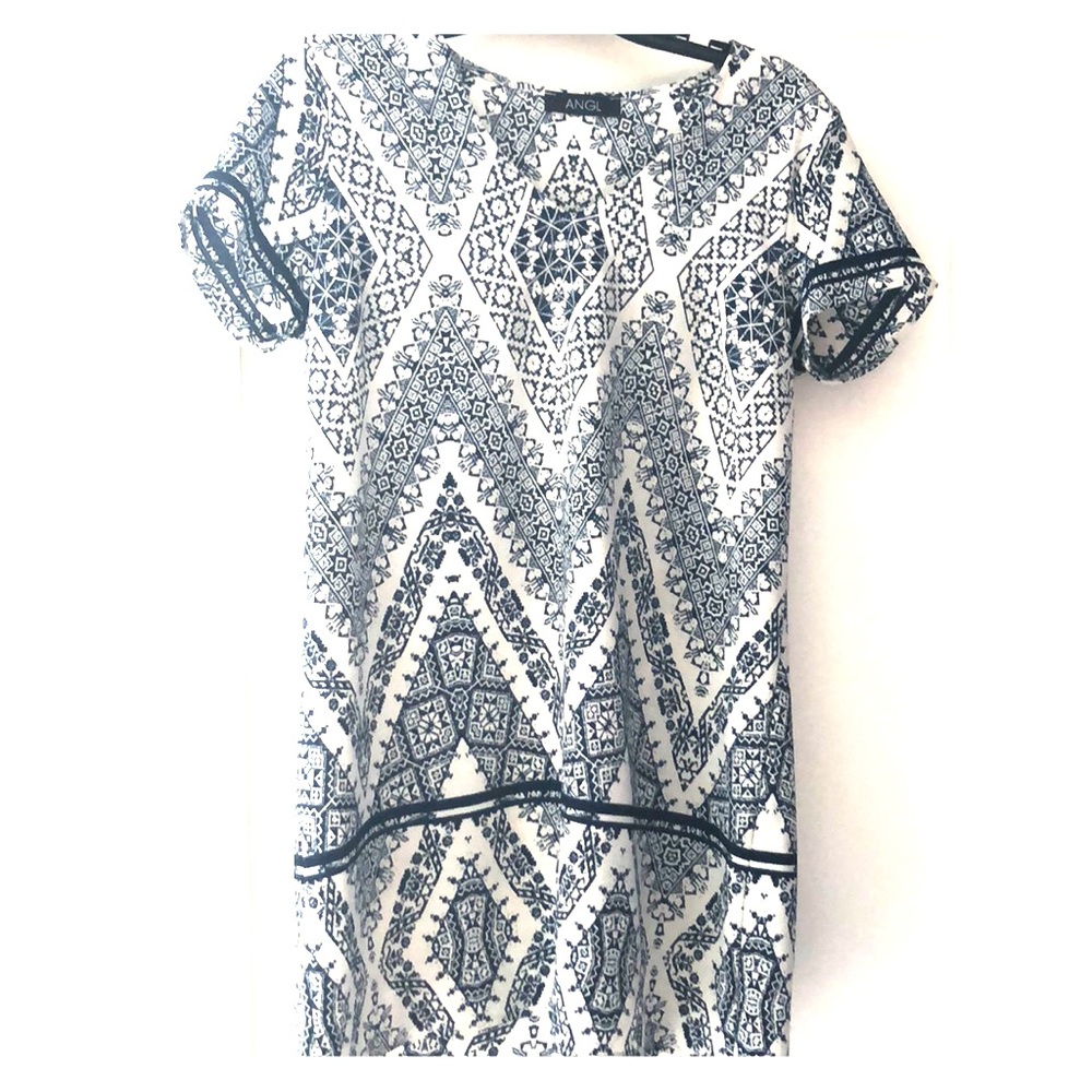 Navy blue and white ANGL shift dress